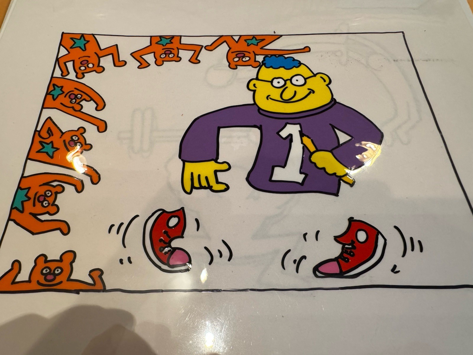 Keith Haring Original Cel With Certification Rare Haring Self Portrait