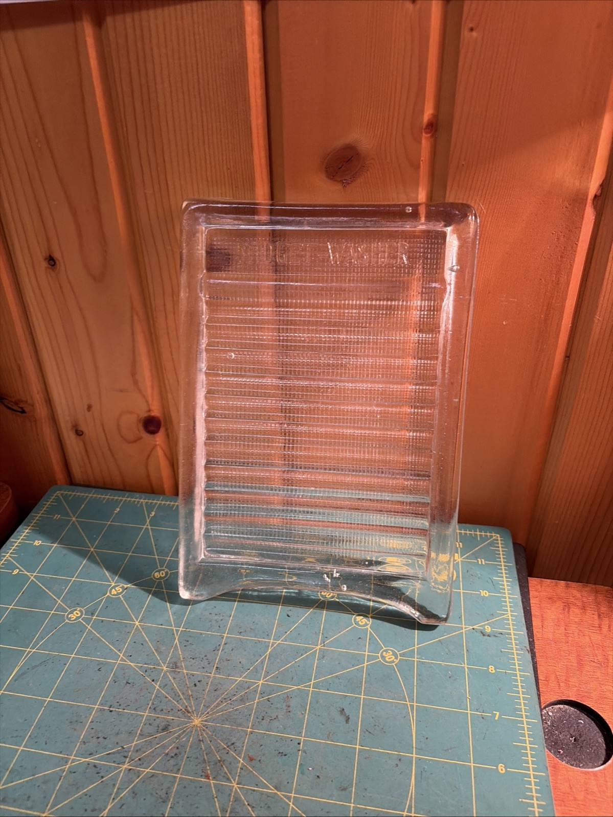 Vintage “Midget Washer” Glass Washboard Ribbed 1940 Clear Solid 9