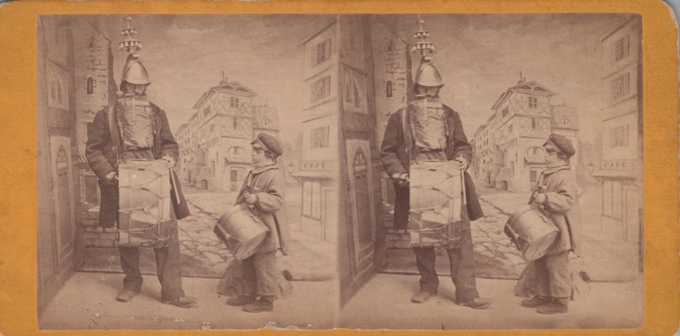 France Street Musician Drummer Boy Genre Stereoview 1870s - Original Photo