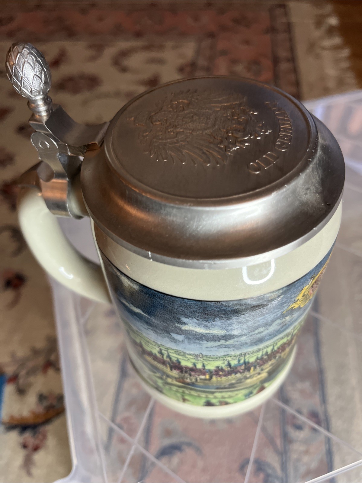 Vintage Artina SKS Frankfurt Beer Stein 95% Zinn Pewter Eagle Lid Germany 6”