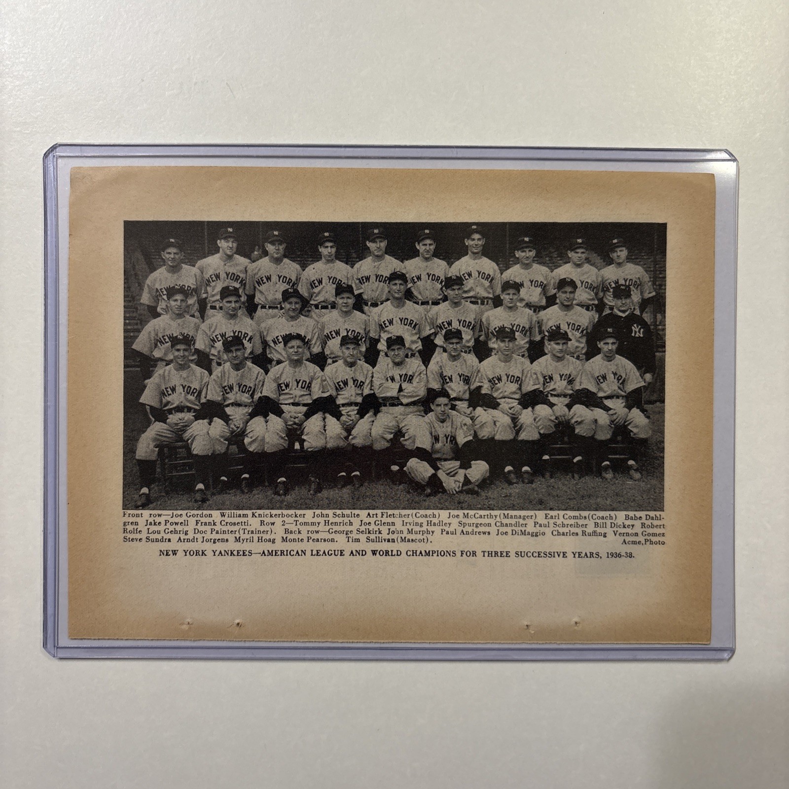1938 New York Yankees World Series Team Picture Gehrig & DiMaggio Rare Antique