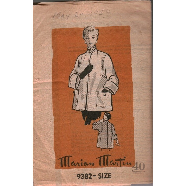 Vintage 1954 Marian Martin 9382 Sewing Pattern Stout Size 40 Jacket Coat MCM Vintage 1954 Marian Martin 9382 Sewing Pattern Stout Size 40 Jacket Coat MCM