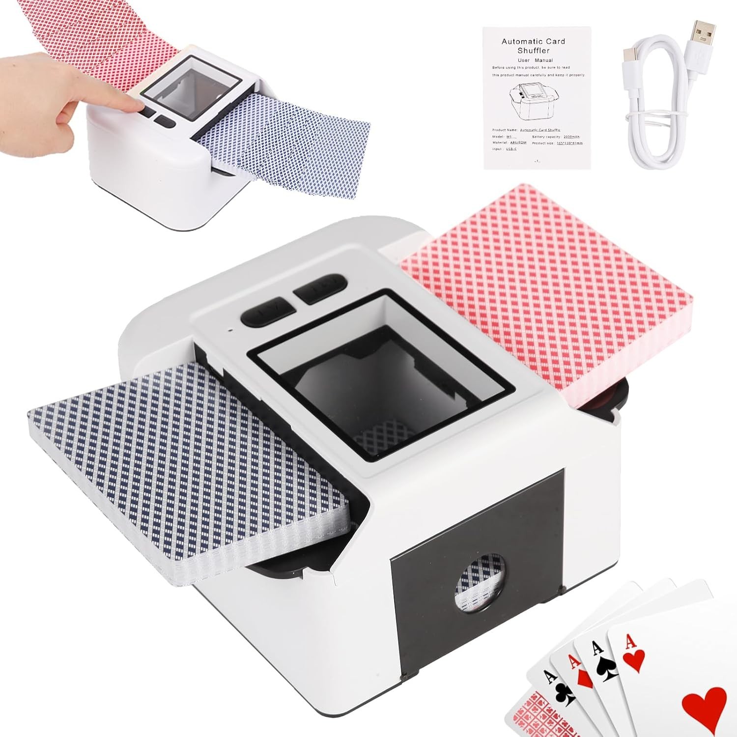 Automatic Card Shuffler, 1-2 Deck Quiet & 2000 Mah USB-C Rechargeable Electronic