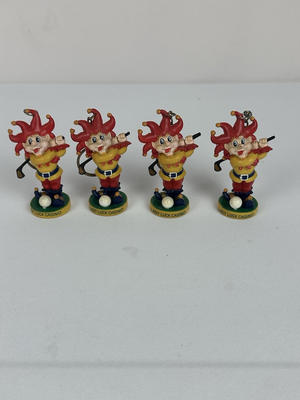 Vintage Lady Luck Casino Jester Golfer Keychain Lot of 4 Golf Souvenir Figures