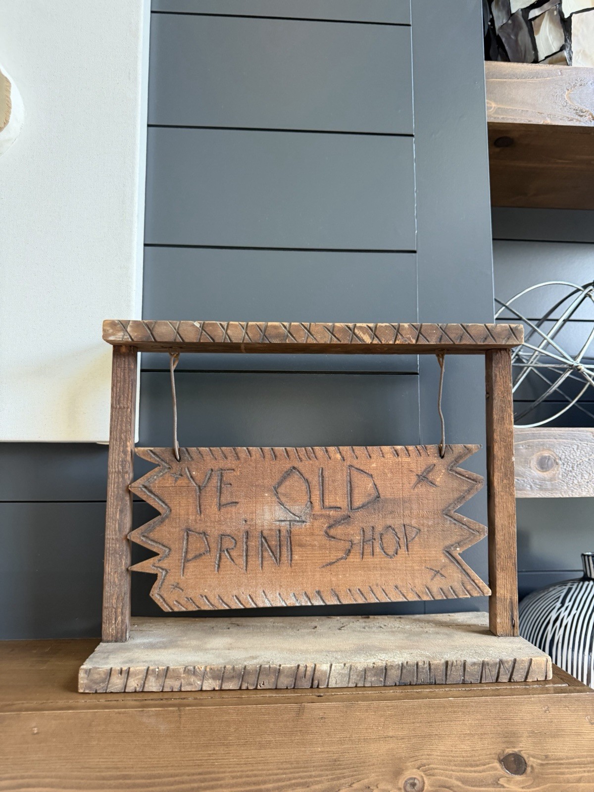VTG 30s Folk Art Ye Old Print Shop Sign Handmade Wood Trade Store Display Prop