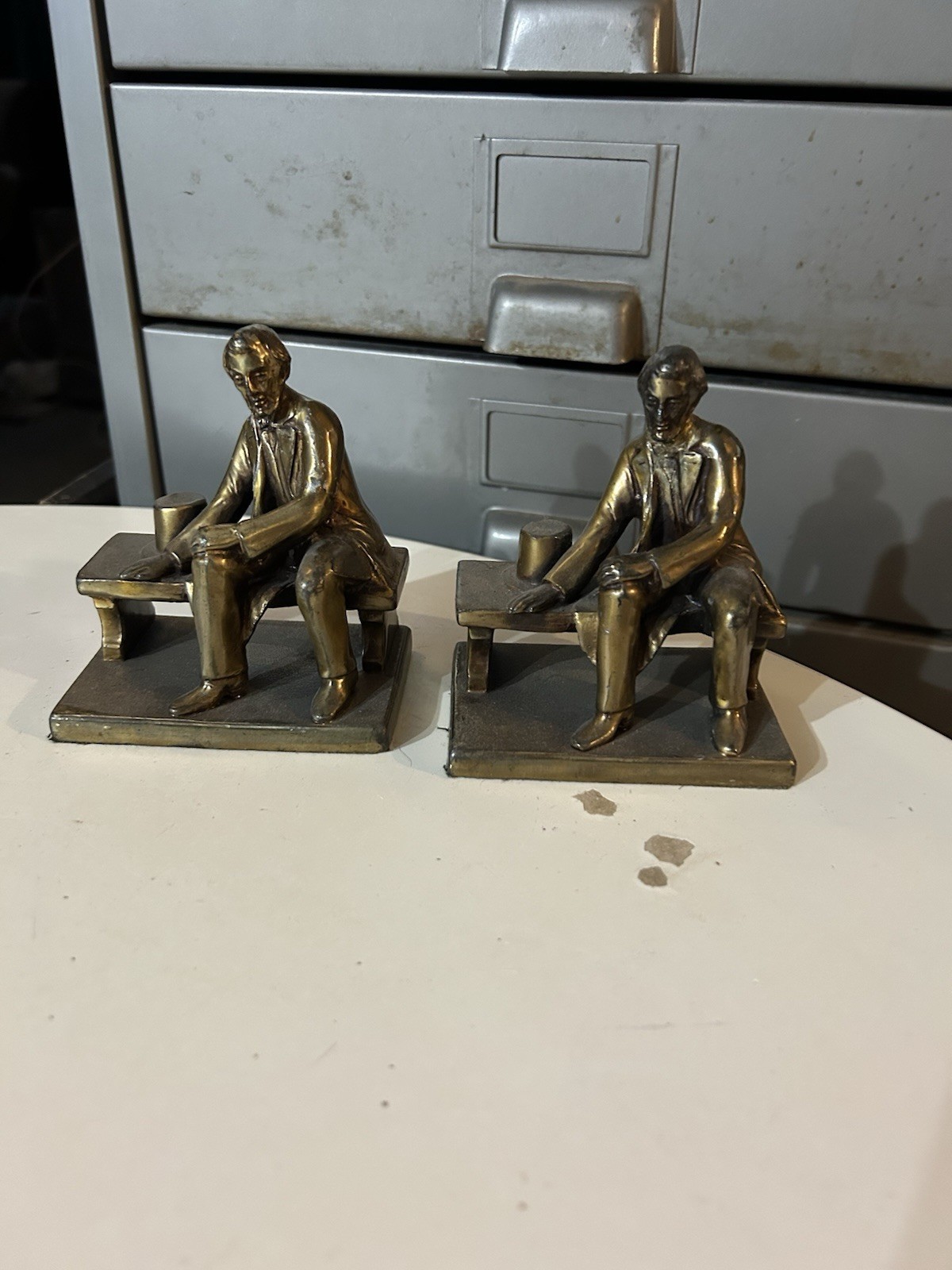 Antique Brass Abraham Lincoln Presidential Library Bookends