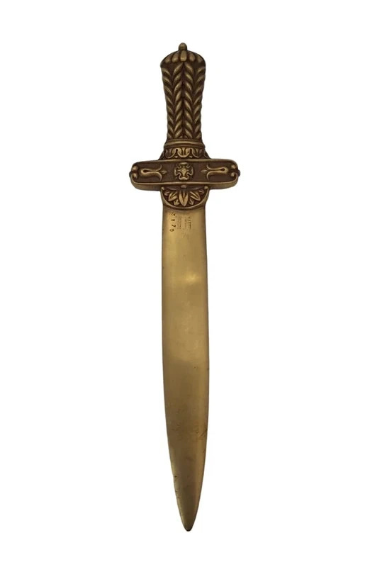 Antique Solid Brass Letter Opener Signed H. Leitão Portugal Collectible