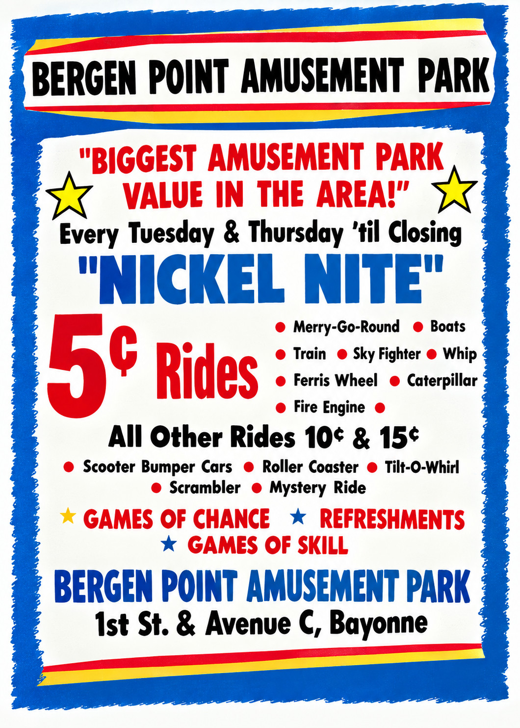Vintage Bergen Point Amusement Park Ad Magnet – Bayonne, New Jersey