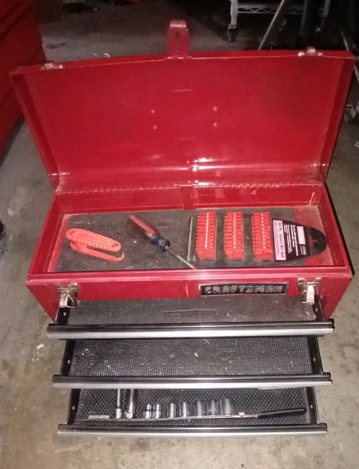 Vintage Craftsman 3 Drawer Tool Box Full Of Tools Ratchet Socket Wrench Allen 