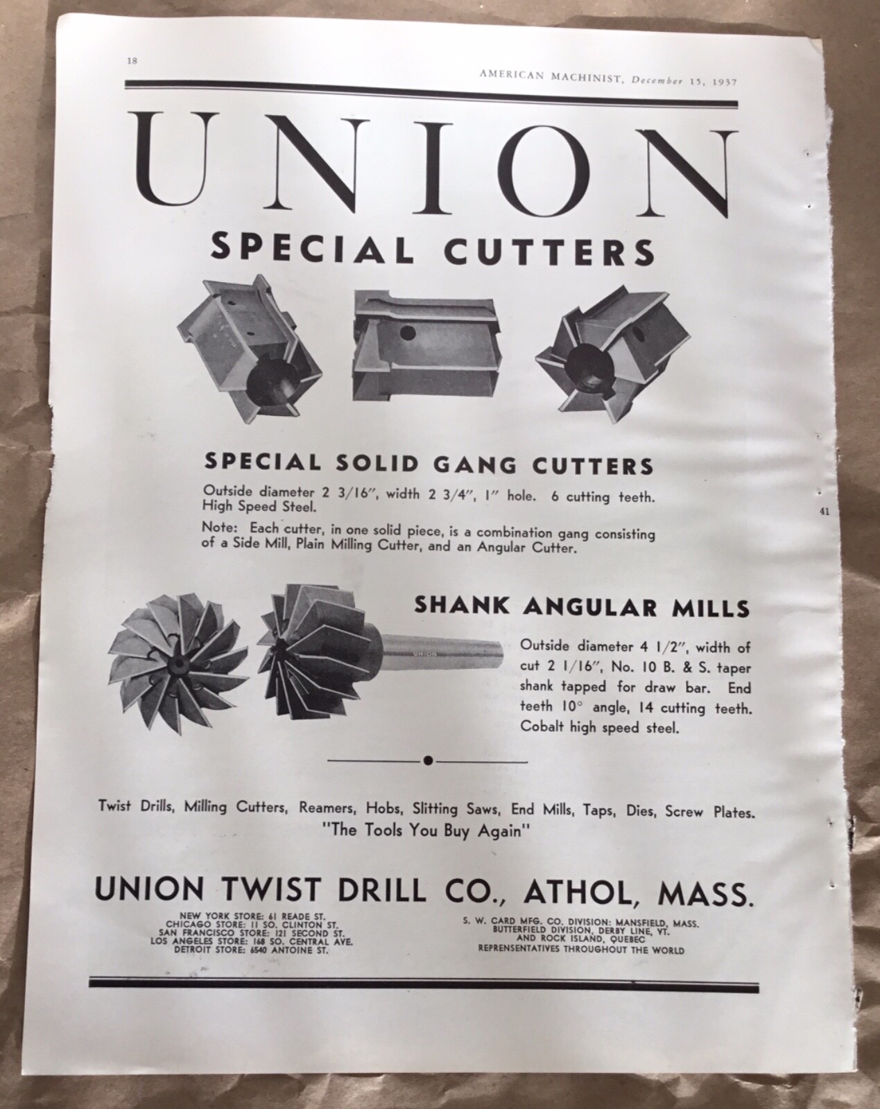 Union Twist Drill Co. print ad 1937 vintage 30s retro art industry factory tools