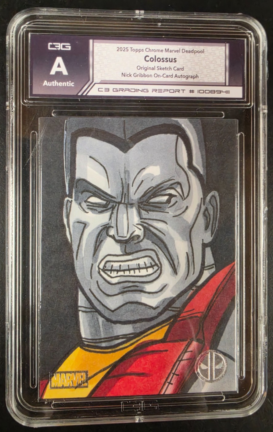 2025 Topps Chrome Deadpool Colossus Silver Foil Sketch 1/1 Nick Gribbon C3