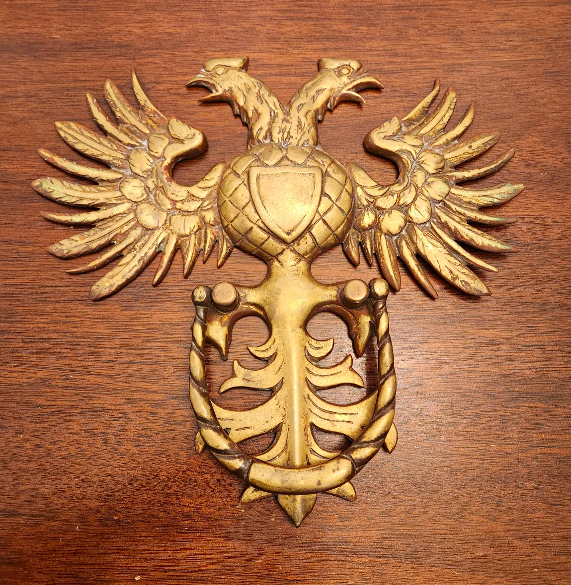 Vintage Double Headed Eagle Door Knocker All Brass Heavy