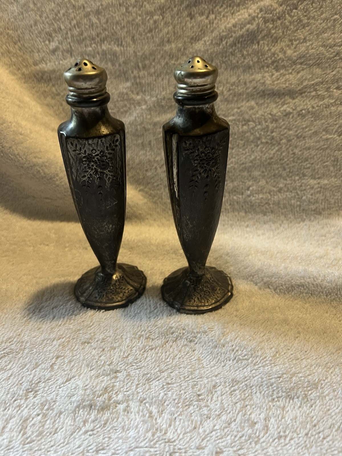 Vintage Antique SilverPlate Salt & Pepper SET 6 INCHES UNKNOWN MAKER