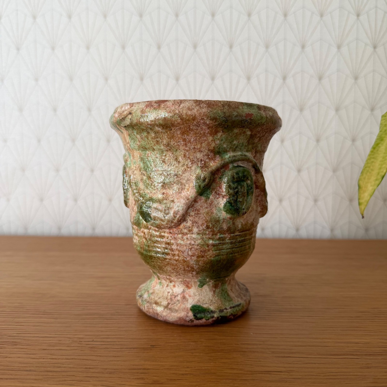 French Pottery Mortar Vessel Green Brown Glaze Anduze Style 28052612