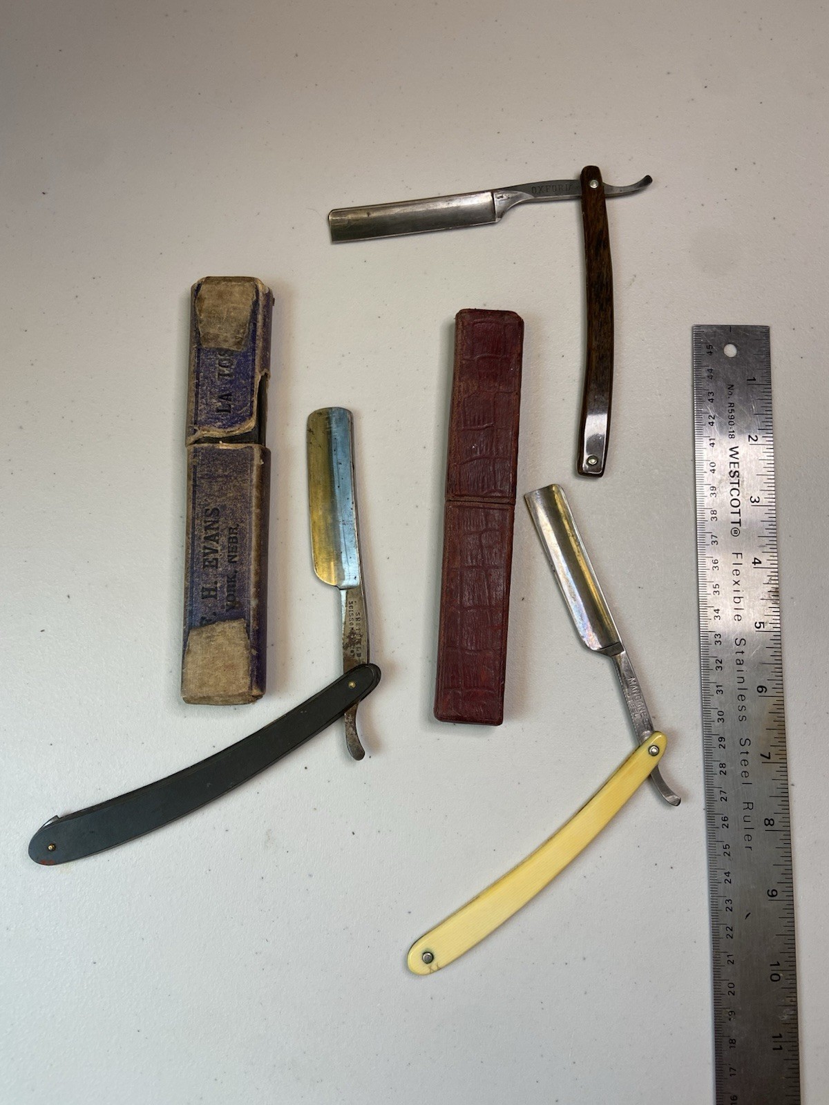3 Antique Vintage Straight Razor Lot Koken Solingen Oxford Alexander Cases