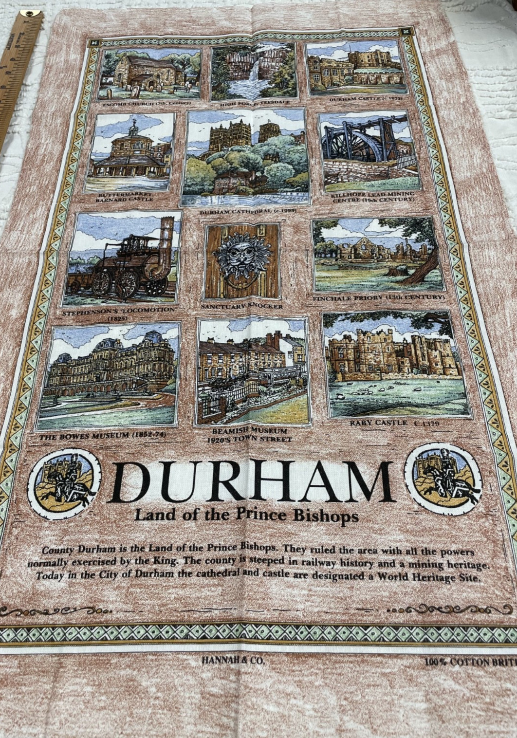 Vintage NOS “Durham” England Souvenir Cotton Kitchen Tea Towel - Prince Bishops Vintage NOS “Durham” England Souvenir Cotton Kitchen Tea Towel - Prince Bishops