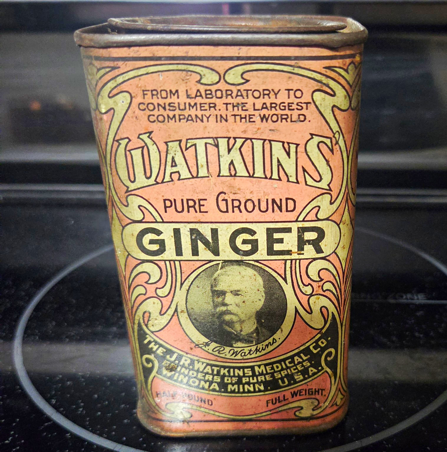 Antique Watkins Pure Ground Ginger Spice Advertising Tin Multicolor