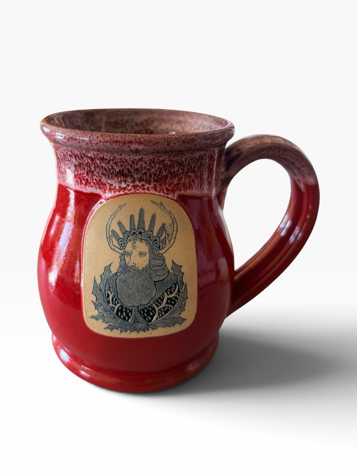 Deneen Pottery Mug Red Horned Deity Design For TST 2022 NEW Unused Large