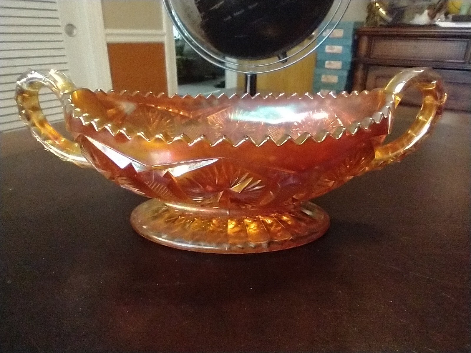 Star & File Imperial MARIGOLD CARNIVAL GLASS 2 handled footed bowl/dish EXC Star & File Imperial MARIGOLD CARNIVAL GLASS 2 handled footed bowl/dish EXC