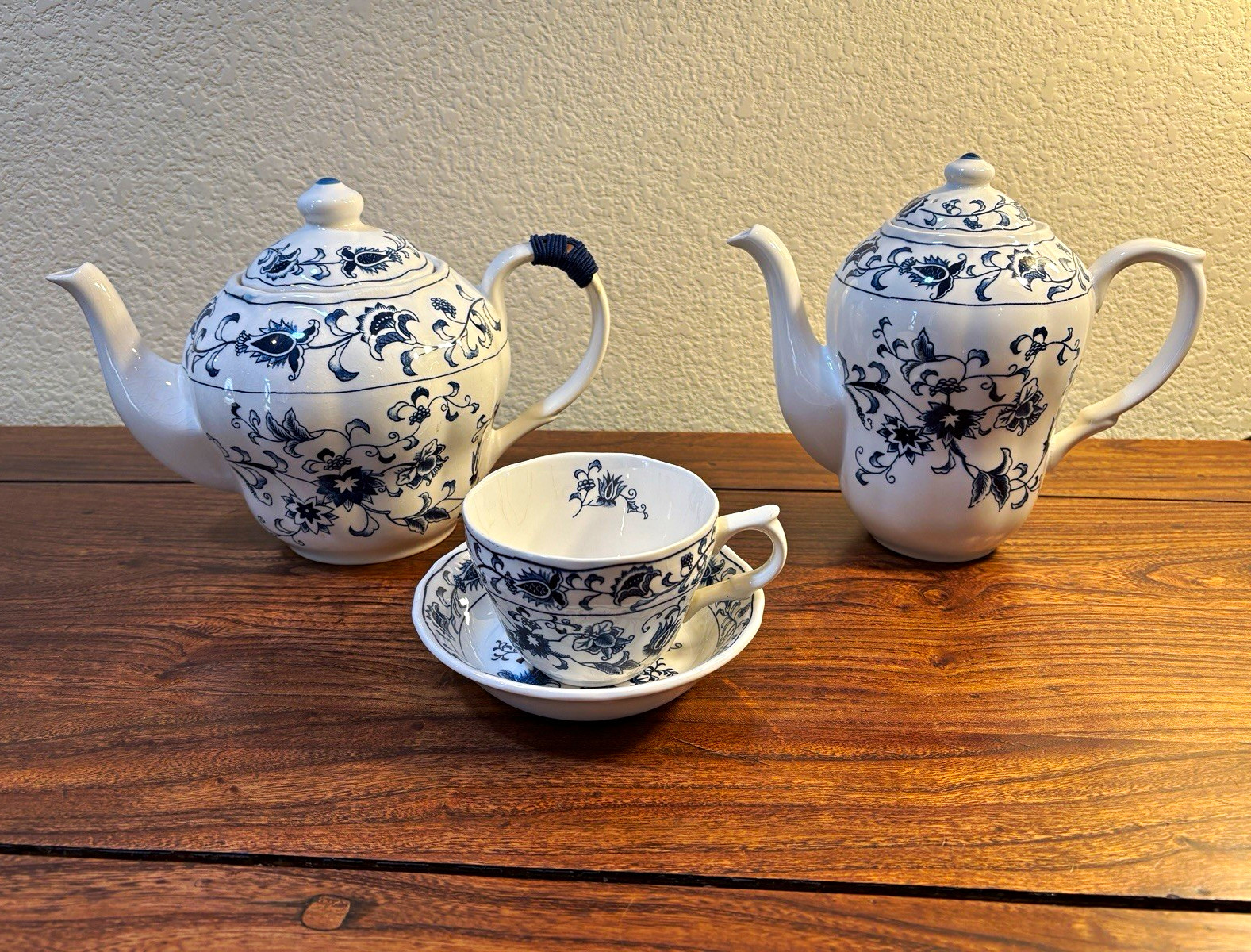 Vintage Nikko Double Phoenix Ironstone Japan Tea Coffee Set 4 Pc Blue White