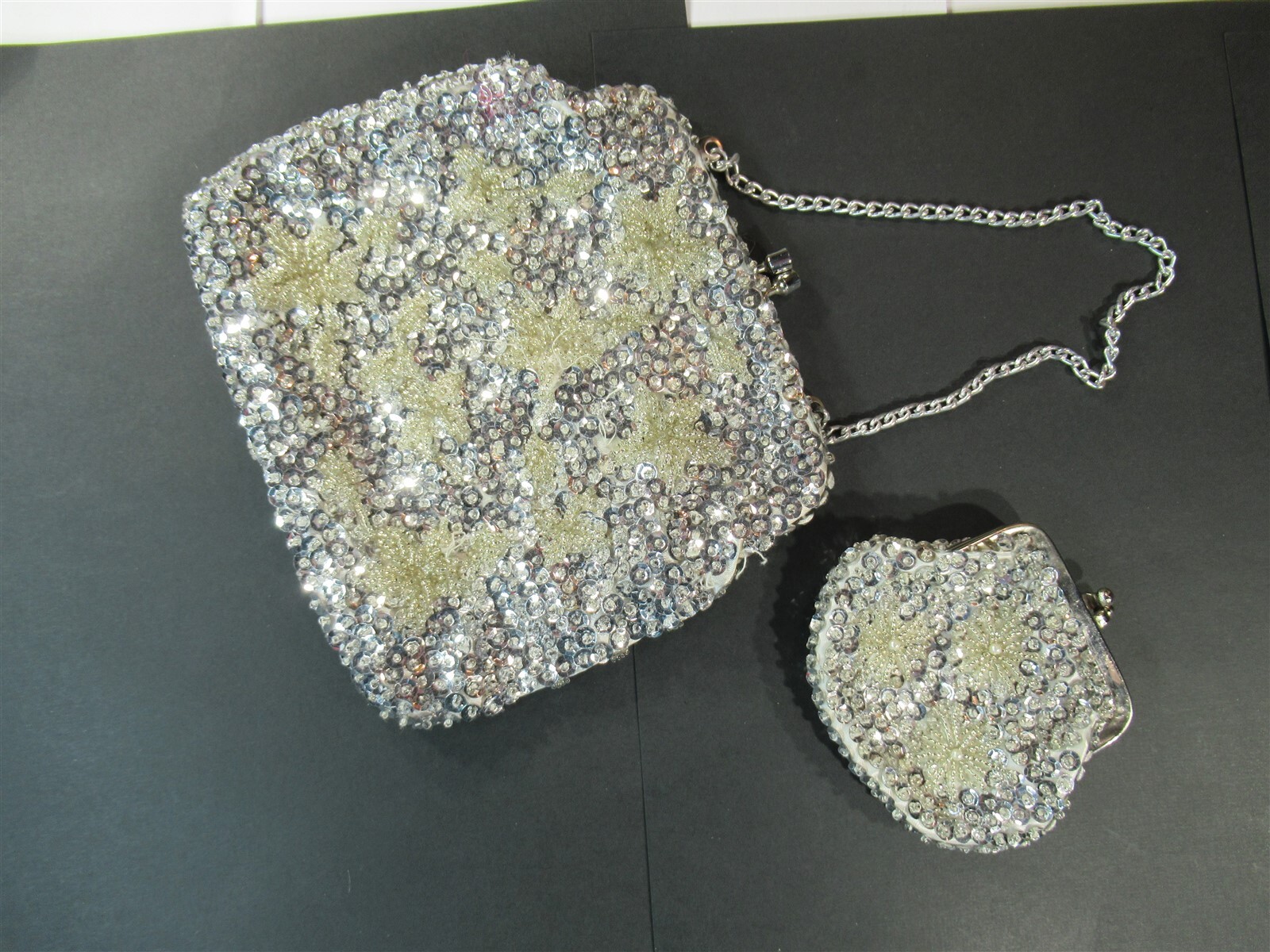 Vintage sequin beaded evening bag clutch & coin purse 
