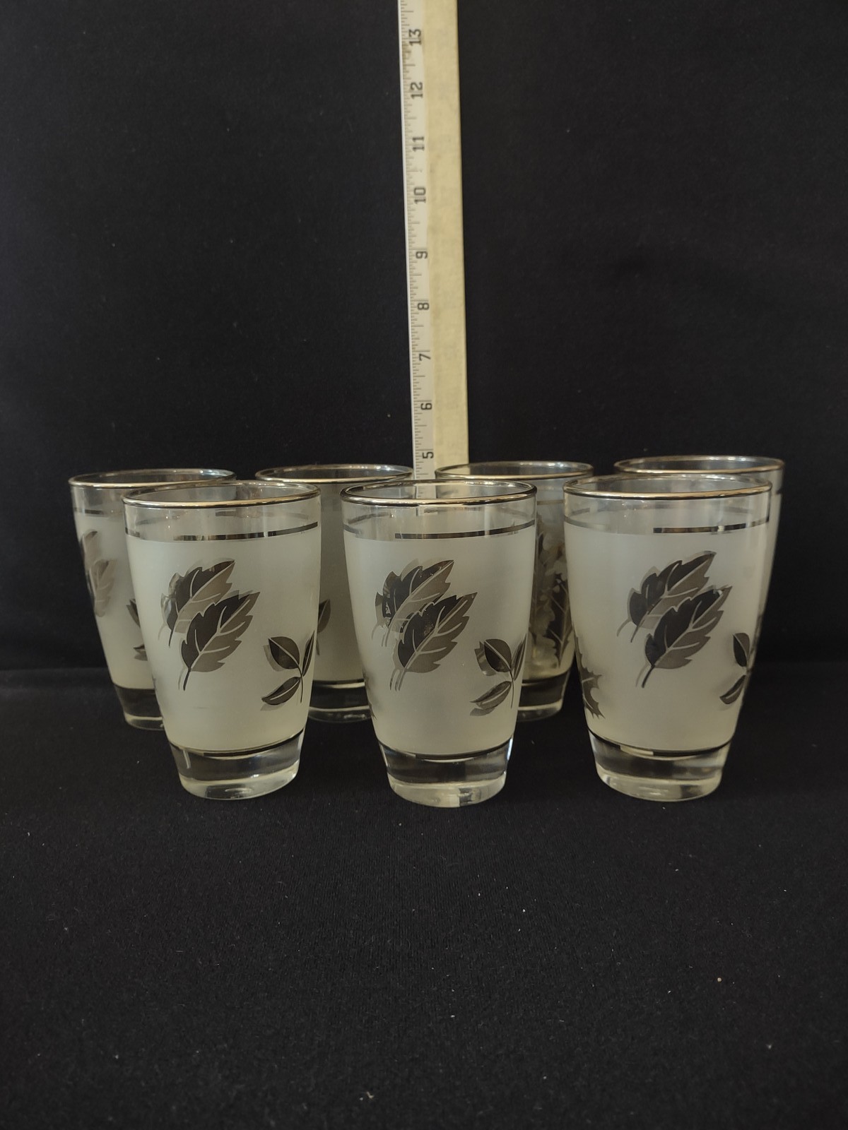 Vintage Libbey Silver Leaf Foliage Frosted Flat Tumblers X 7 (Lot 3229)