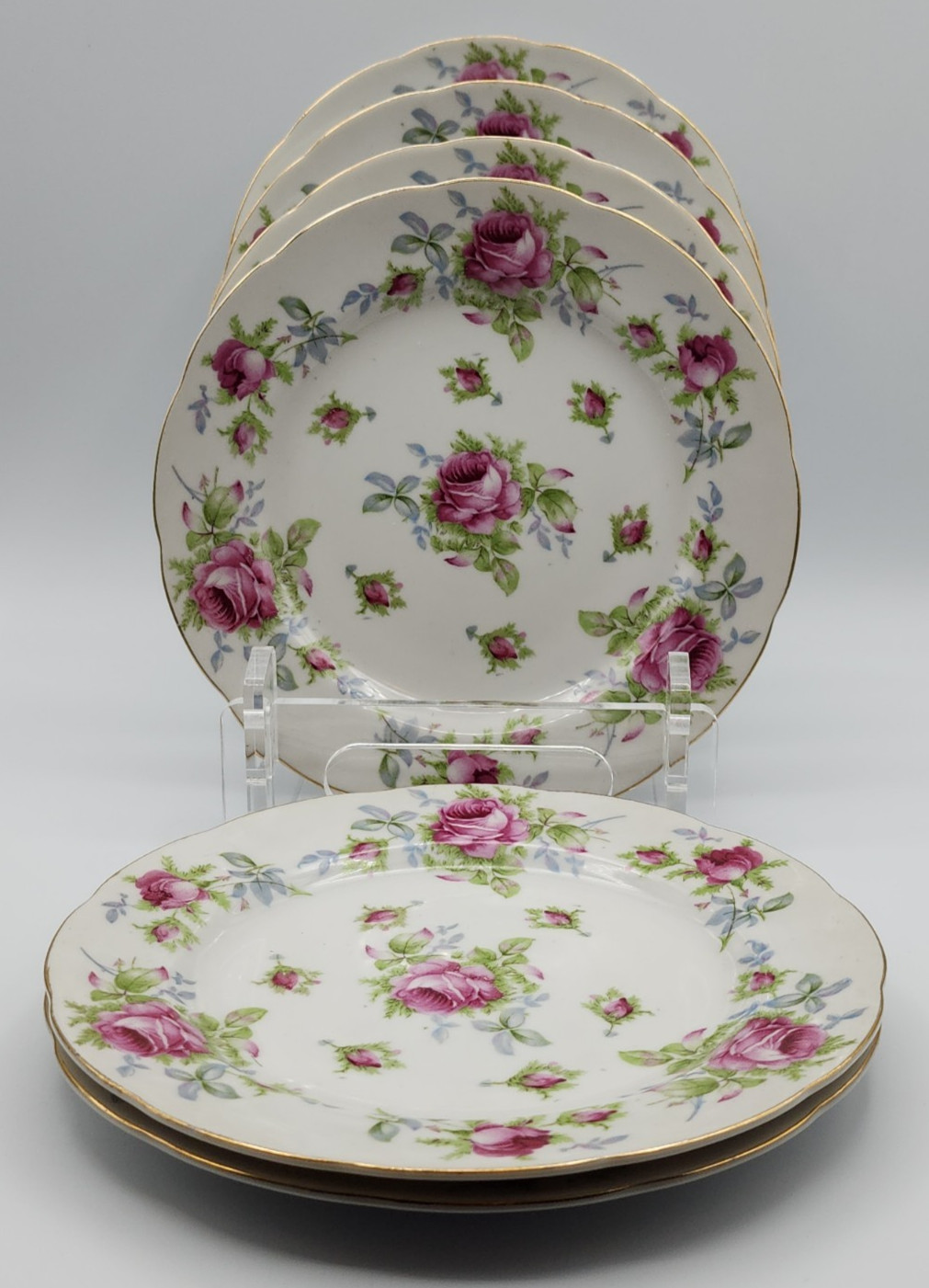 Lefton Elegant Rose Hand Painted Salad Plates ca 8 1/4\