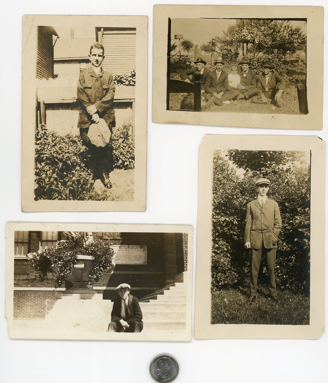 (4) Vintage photos 1910-25 / MEN Wearing HATS - Cabbie Caps FEDORAS Gangsta Lids