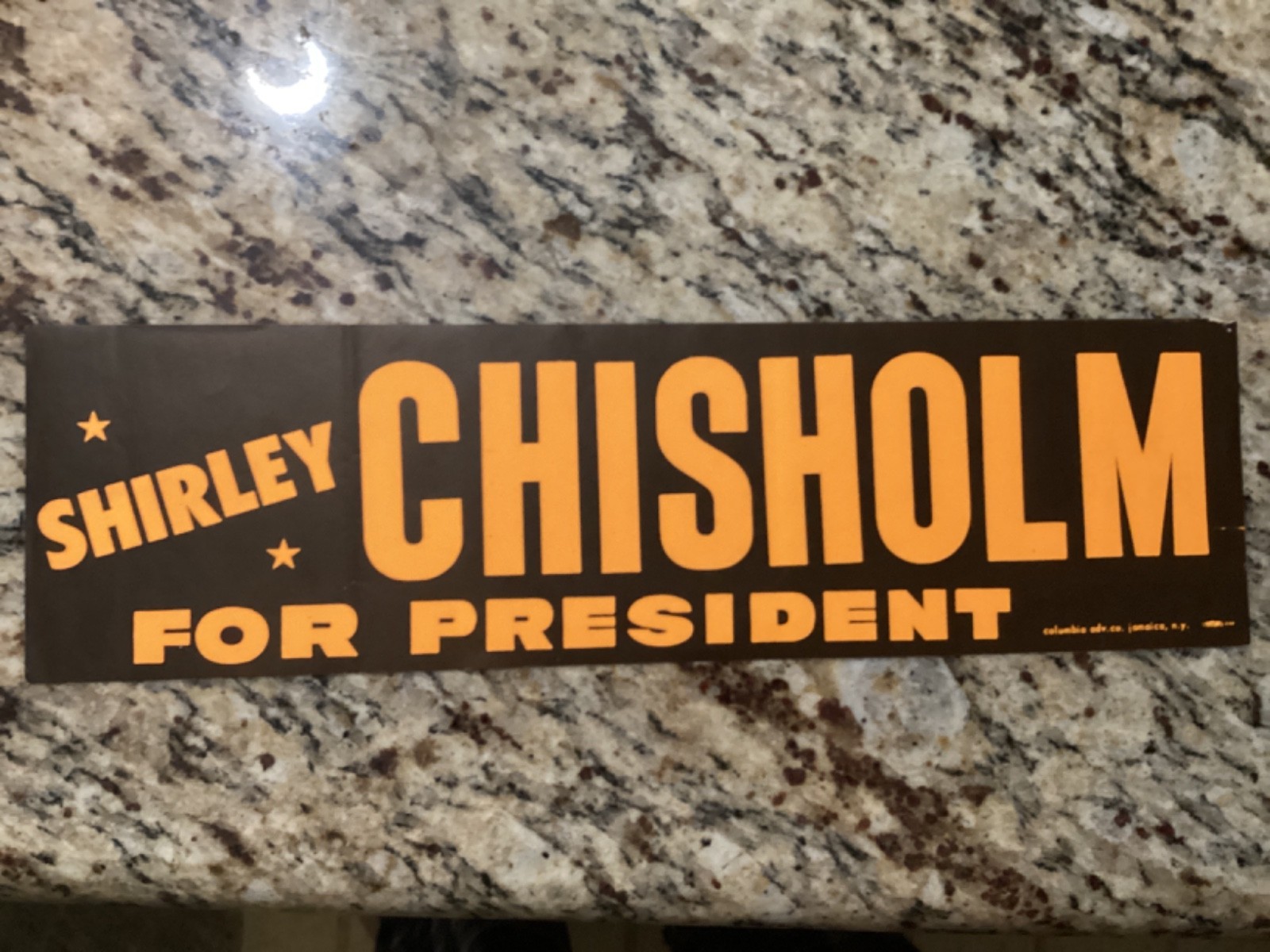 SHIRLEY CHISHOLM FOR PRESIDENT 4 x 14 INCH BUMPER STICKER IN EXCELLENT CONDITION