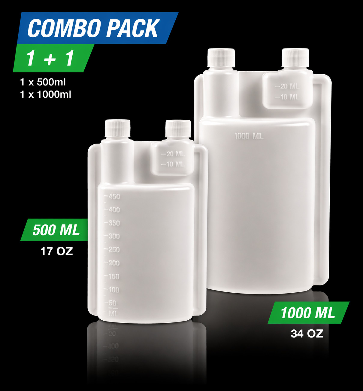 500ml & 1000ml Dual Chamber Dispensing Bottle Set – Liquid Doser Shots Cocktails