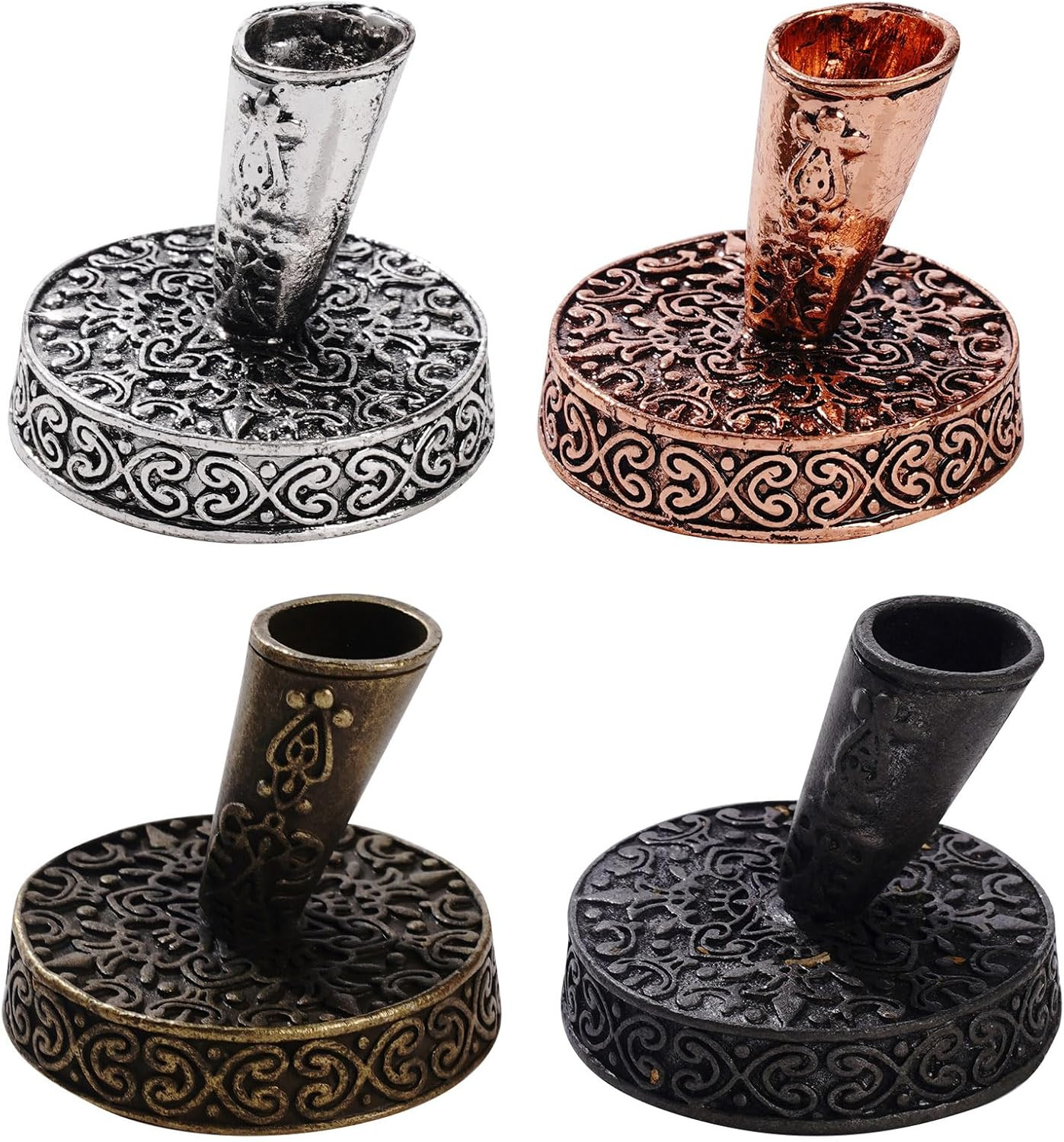 TXIN 4 Pieces Vintage round Metal Feather Pen Holder, Retro Feather Quill Dip