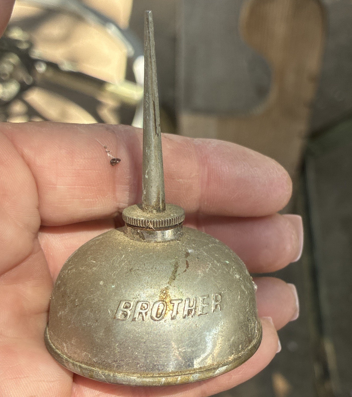 Brother Vintage Original Metal Sewing Machine Oil Can Oiler w/ Needle Spout