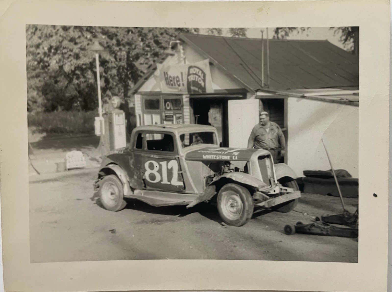 VTG Photo Men Working On Stock Race Car Whitestone Queens NYC Gas Station 1950s
