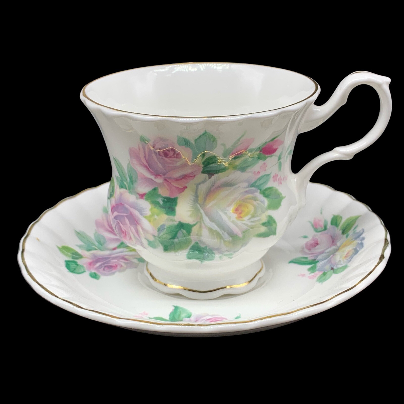Crown Dorset Staffordshire Fine Bone China Pink White Rose Gold Teacup