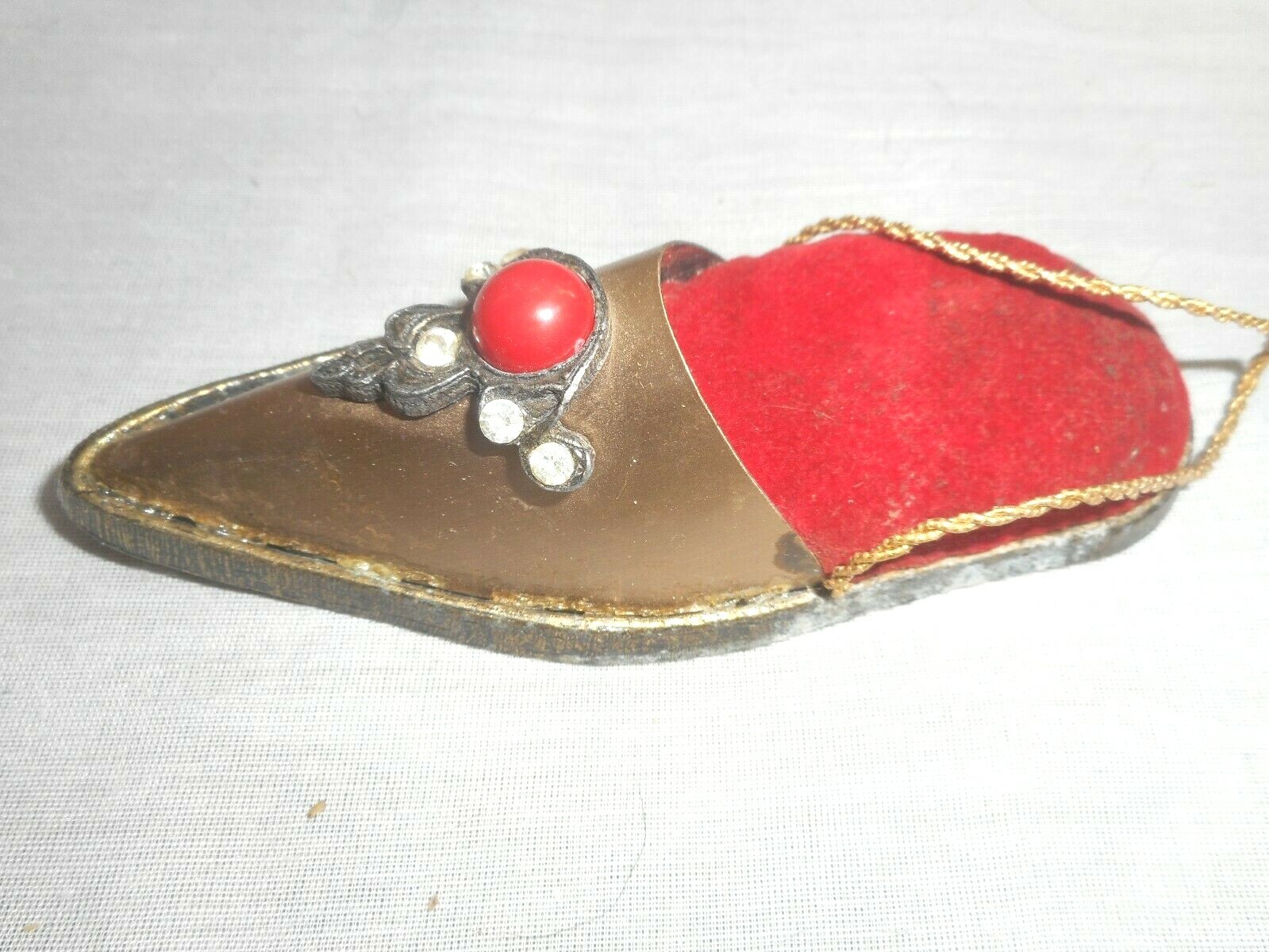 JAMECO METAL PRODUCTS Shoe Slipper Pin Cushion Ornament W Gems Rhinestones  