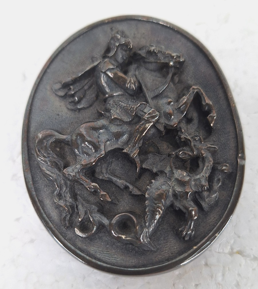 Vtg. Henryk Winograd Paperweight High Relief Silver .999 St George Slay Dragon