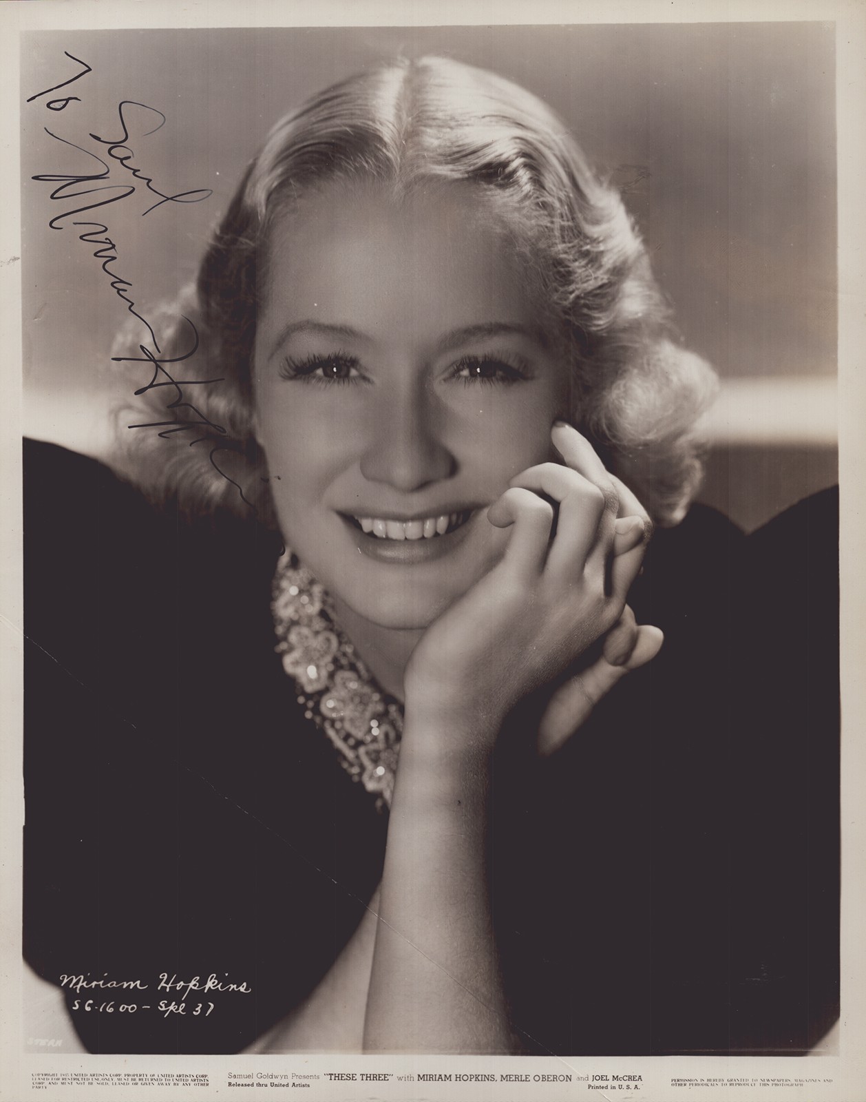 MIRIAM HOPKINS - INSCRIBED PHOTOGRAPH SIGNED CIRCA 1936
