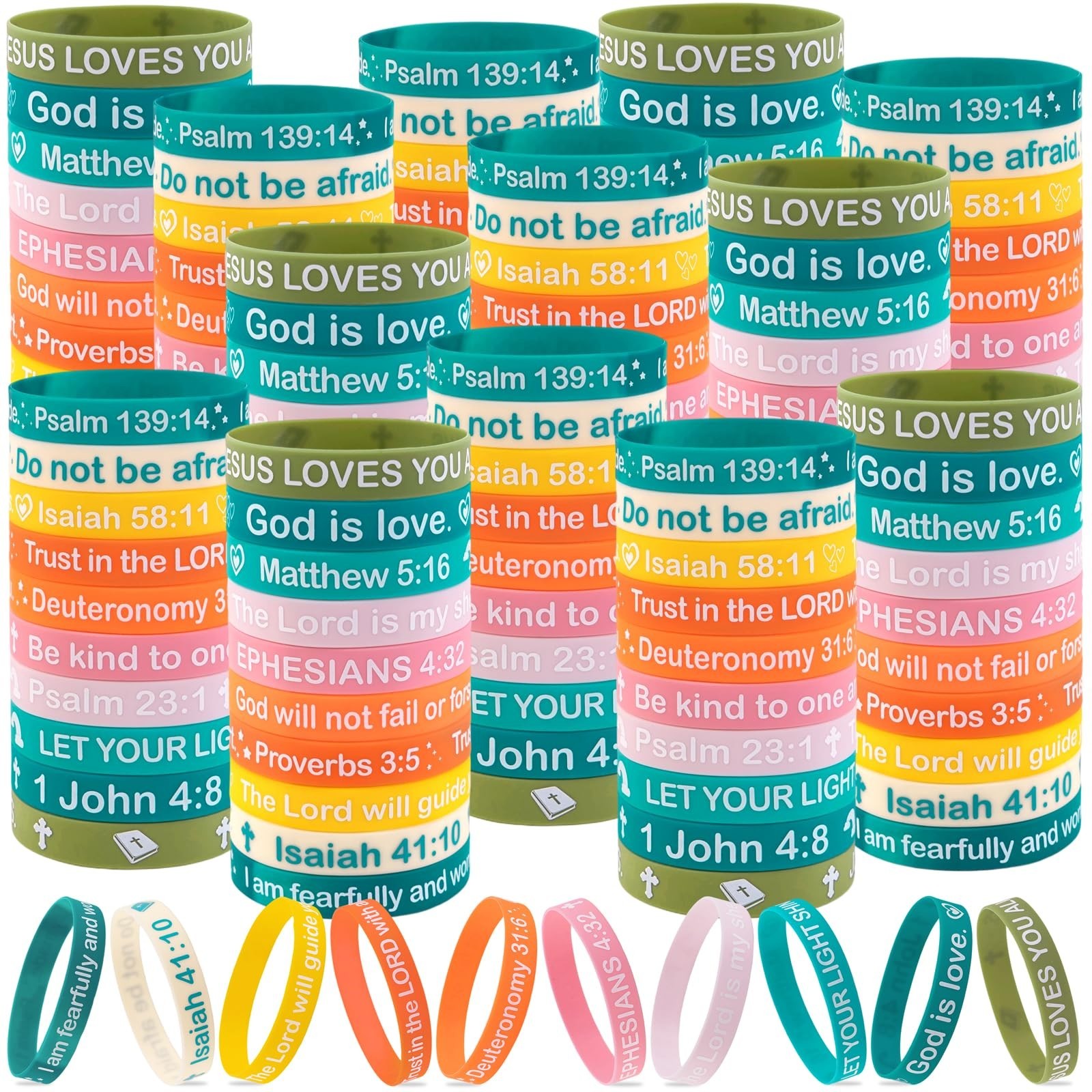 Moon Boat 100 Pcs Christian Jesus Silicone Bracelets Bulk - Religious Bible V... Moon Boat 100 Pcs Christian Jesus Silicone Bracelets Bulk - Religious Bible V...