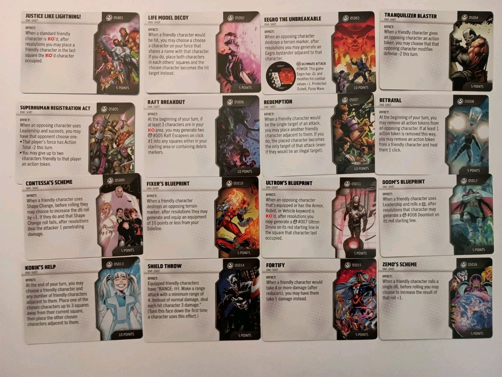 Heroclix Lot Marvel Thunderbolts One Shot Card Set OS001-OS016