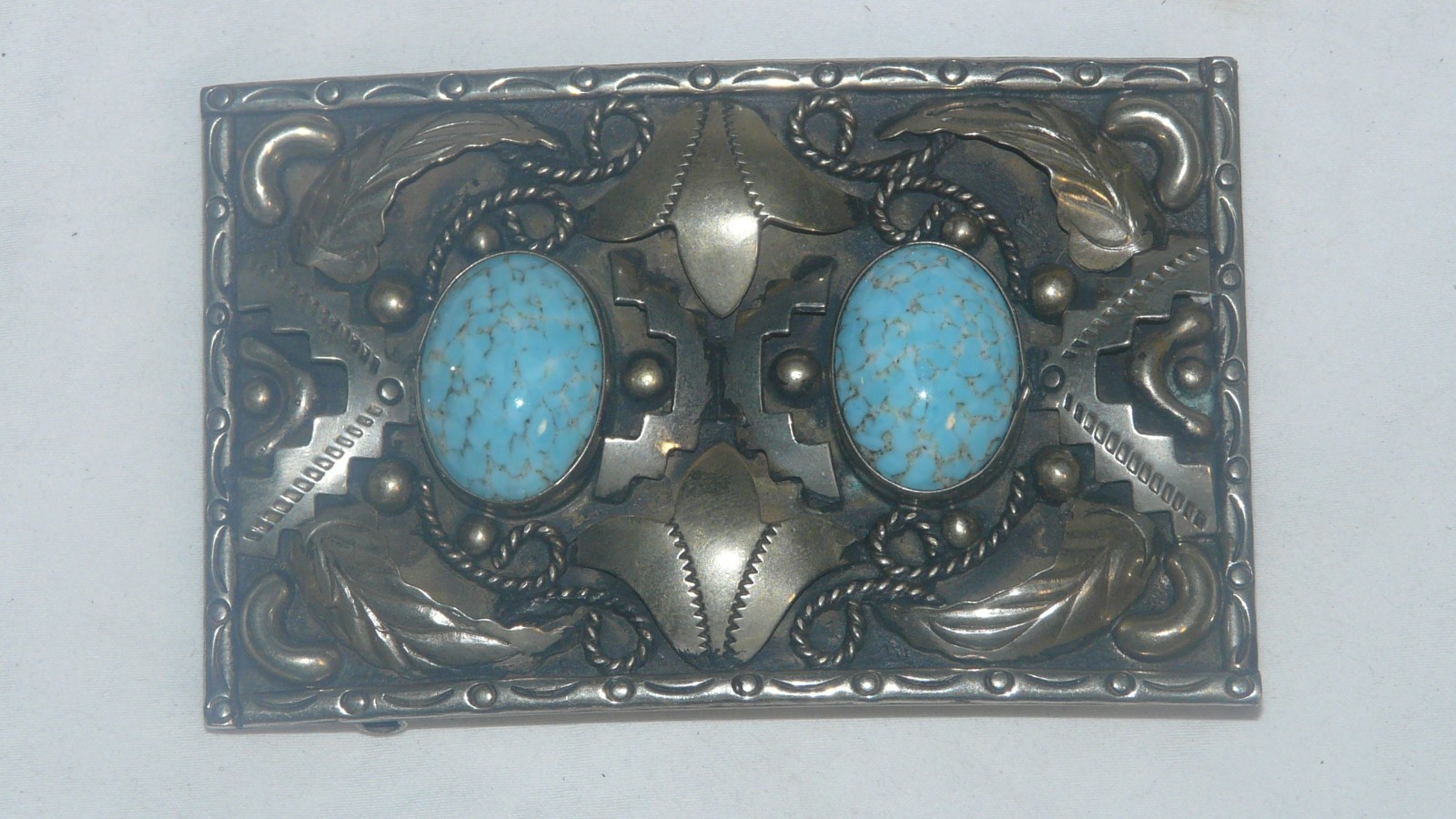 Vintage Alpaca Mexico Turquoise & Silver Belt Buckle Western Cowboy