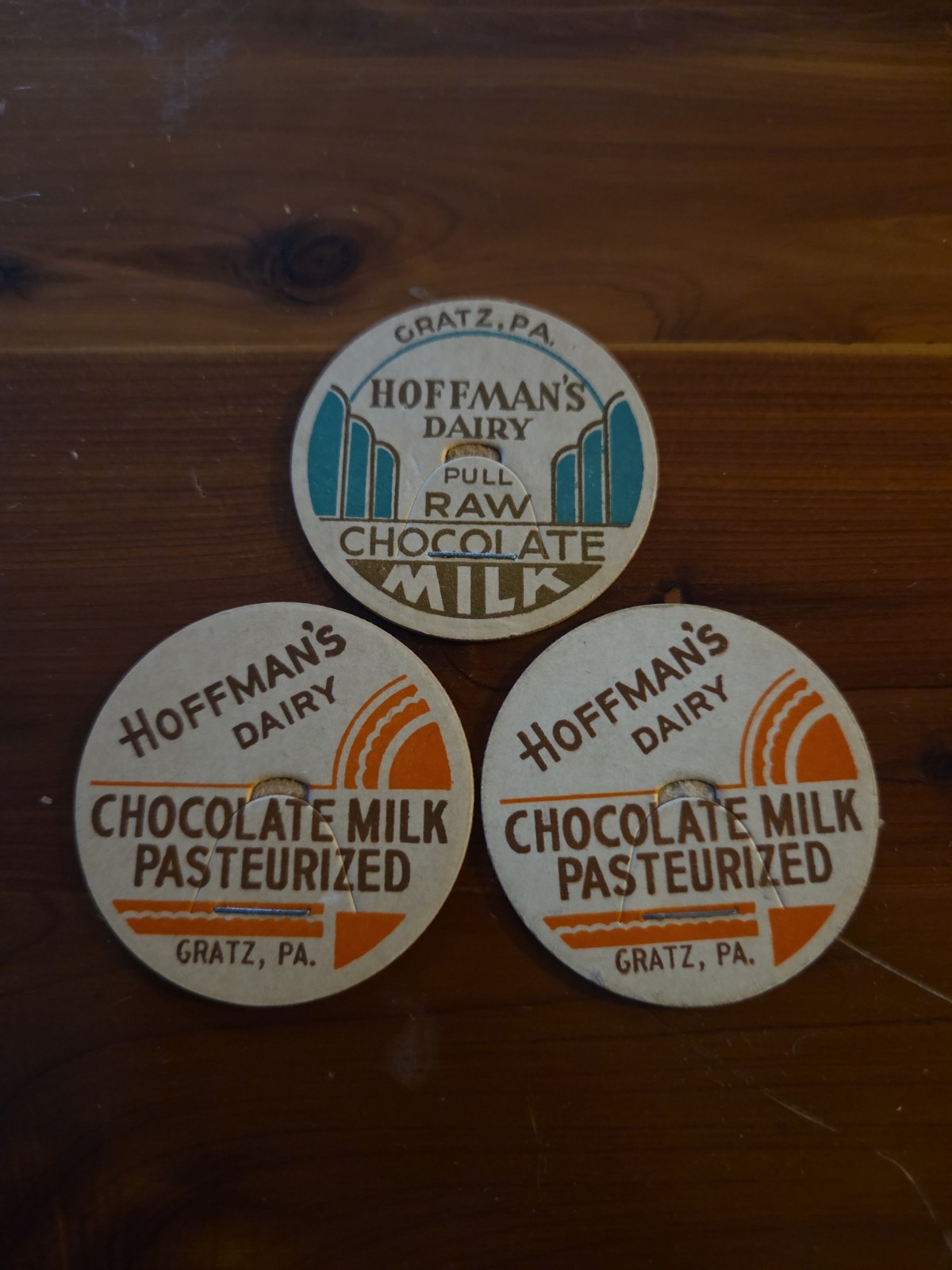 Hoffman Dairy Milk Bottle Cap Vintage Cratz Pa Lot Of 3