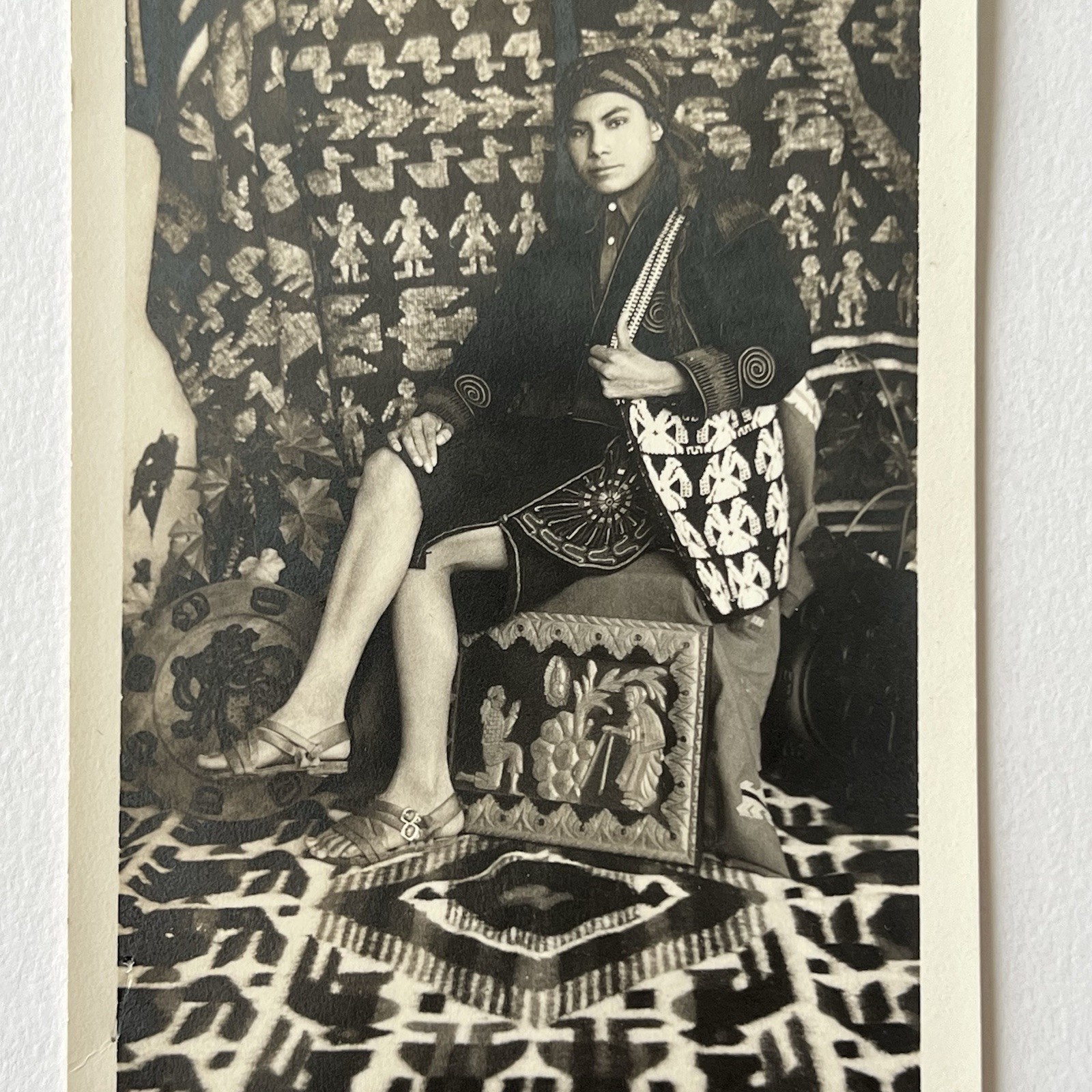 Antique RPPC Real Photograph Postcard Handsome Indigenous Man Tribal Bare Legs
