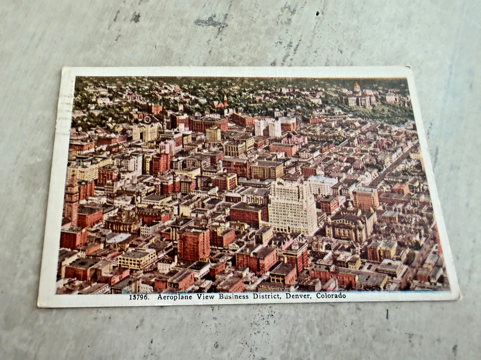 Aeroplane View Business District Denver CO Postcard Posted 1945