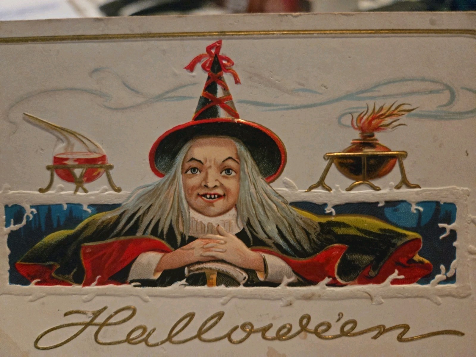 Early 1900s Embossed Halloween Witch Postcard by E. Nash H-24 Early 1900s Embossed Halloween Witch Postcard by E. Nash H-24