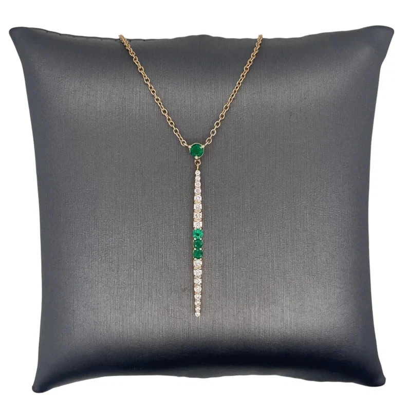 14K Yellow Gold Over Emerald & Diamond Vertical Bar Necklace L: 16, 17, 18