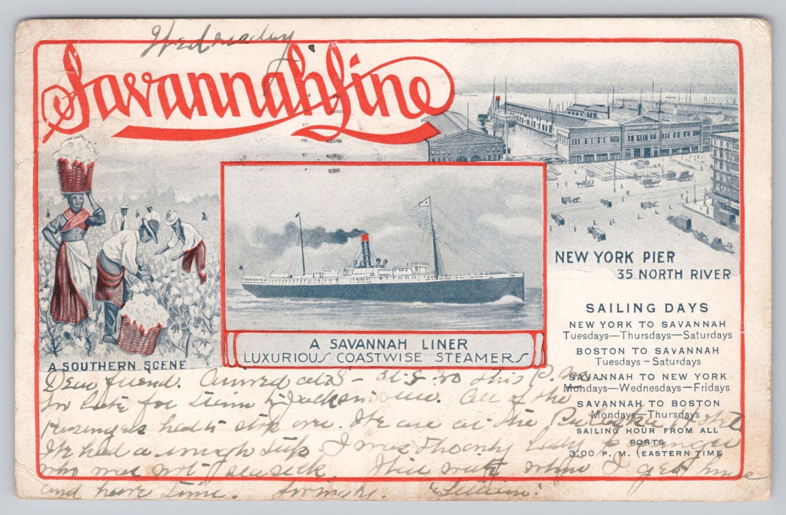 Savannah Georgia Savannah Line Steamship Schedule Pier Undivided Back Postcard Savannah Georgia Savannah Line Steamship Schedule Pier Undivided Back Postcard