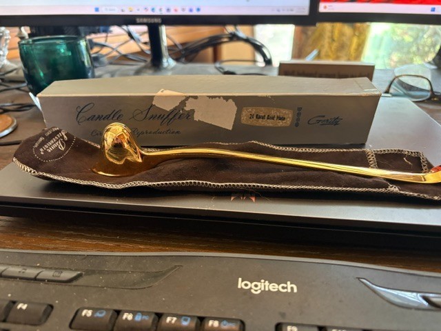 Vintage Gerity 24K Gold Plate Cavalier Helmet Candle Snuffer Original Box USA