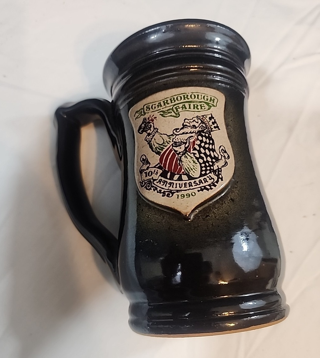 1990 SCARBOROUGH FAIRE RENAISSANCE POTTERY MUG WITH HANDLE 10th ANNIVERSARY 