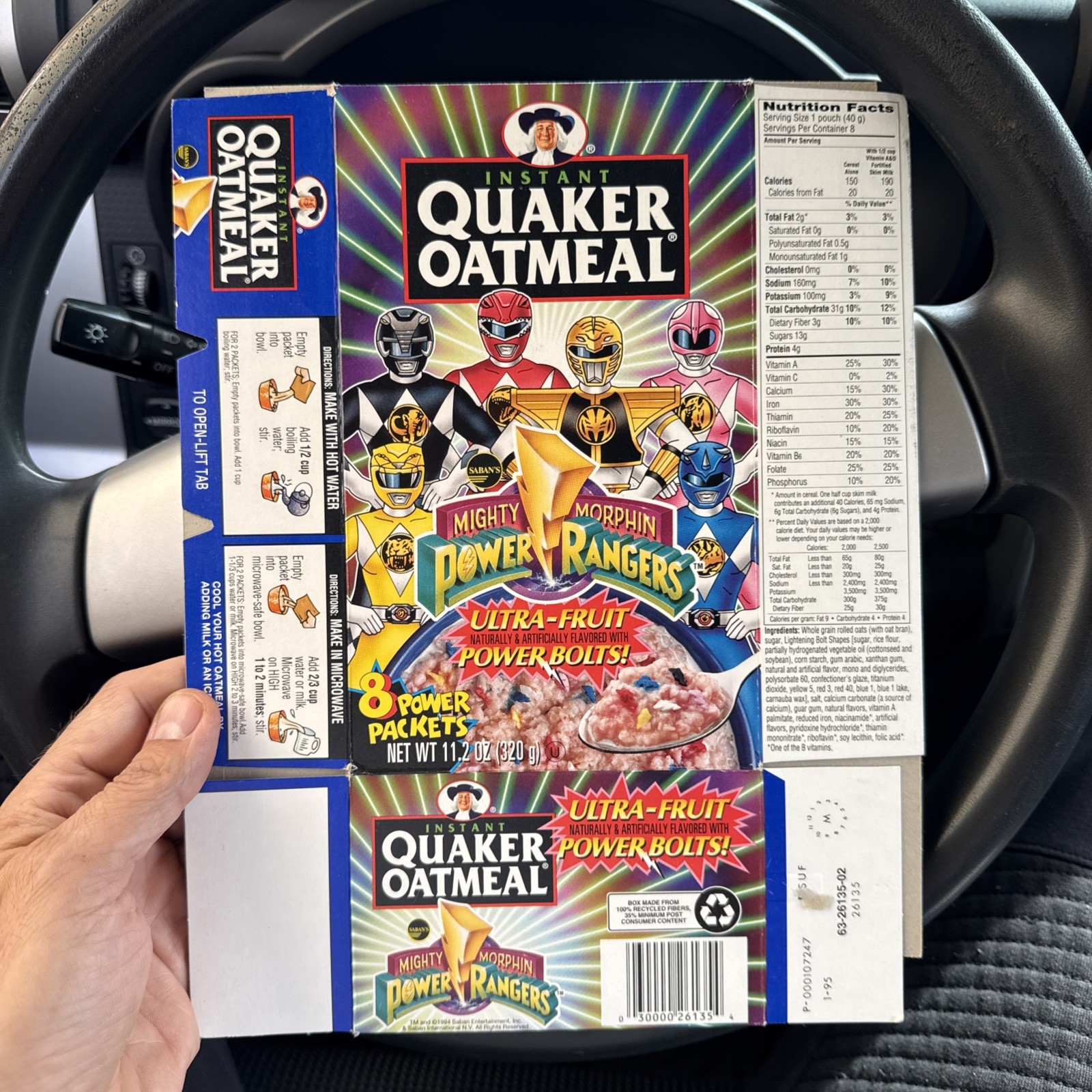 Vintage 1995 Quaker Oats Power Rangers ~ MMPR ~POWERBOLTS  Empty Box