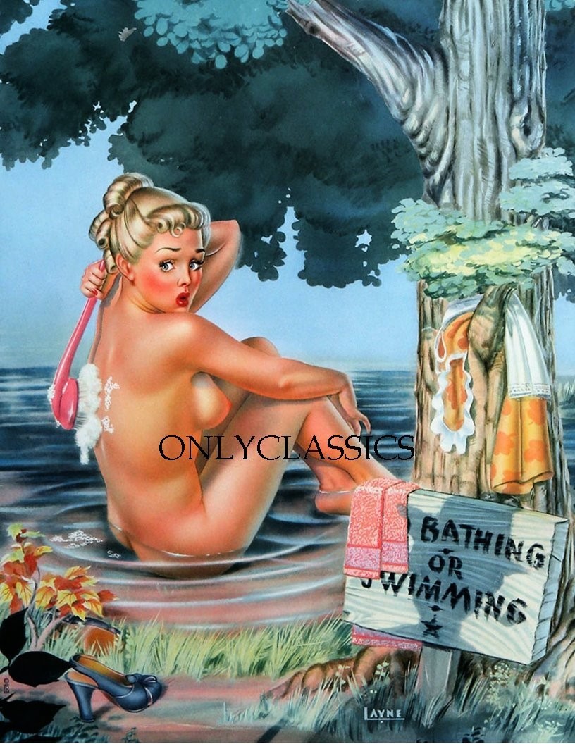1940\'s Bill Layne Pin-Up 8.5x11 Poster Print Skinny Dipper Cheesecake Bath Comic